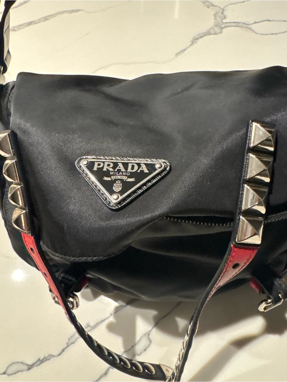 Prada Studded Tessuto Messenger Bag – Black - Picture 12 of 13
